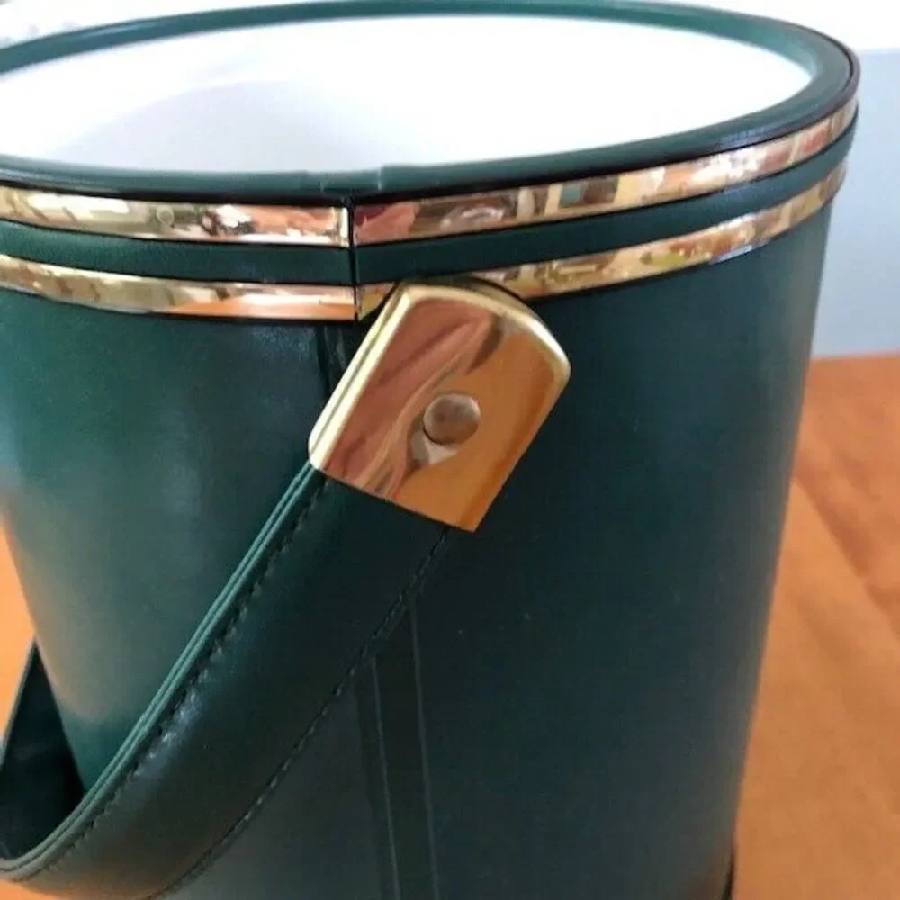 VINTAGE Elegance by Kraftware Green Faux Leather Wrapped Ice Bucket USA Box